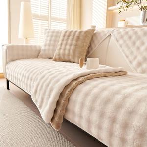 Velvet Couch Cover, Faux Fur Sofa Covers, Non-Slip Plush Couch Cover Furniture Protector (White,36"x63"/Loveseat Sofa Cover)