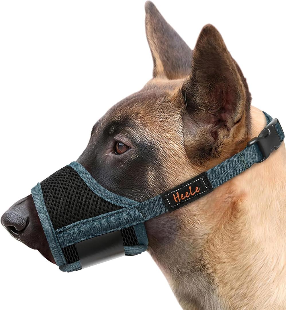 HEELE Dog Muzzle,Soft Nylon Muzzle Anti Biting Barking Chewing,Air Mesh Breathable Drinkable Adjustable Loop Pets Muzzle (Blackish Green,Large)