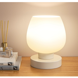 Seealle Touch Table Lamp for Nightstand - Small Bedside Lamp for Bedroom Living Room Night Stands, Desk Lamp with White Glass Shade for Small Spaces, 3 Way Dimmable, LED Bulbs, Gifts