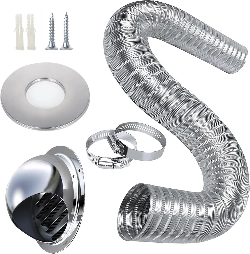 Pellet Stove Fresh Air Intake Kit, 2 "x 60" Pellet Stove Pipe, External Breathable Rain Cover and Screw Hose Clamps