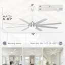 72'' Silver Ceiling Fans with Lights, 8 Blades Large Ceiling Fan Remote/APP Control, Dimmable, Silent Big Ceiling Fan for Indoor/Covered Outdoor
