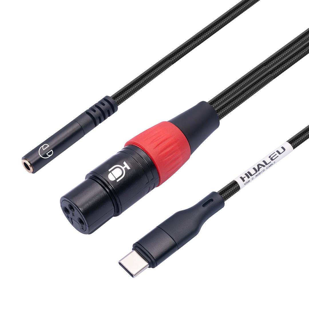 10FT USB C to XLR Female Microphone Cable & 3.5mm (1/8") Female Stereo Out Adapter,USB C to 3.5mm Headphone Cable&XLR Female Microphone Record Cable for iPhone 15 Garageband,Tablet,Laptop