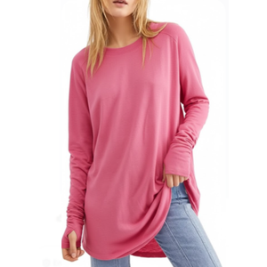 IPMQ. Solid Pink Long Sleeve Shirt, Women's Long Sleeve Stretchy, Tops Pink. M