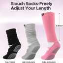 Pilates Socks with Grips for Women, Long Scrunch Slouch Slouchy Yoga Socks for Barre Workout (Black)