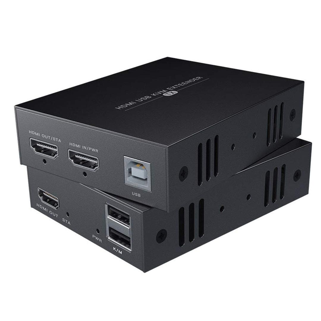 HDMI KVM USB Extender Transmit 1080p HD Video Over Cat5e/6 Ethernet Cable 50m (164ft) for Mouse and Keyboard Control Remote Signals (Black)