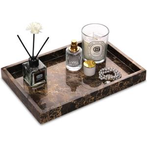 Marble Bathroom Vanity Tray, Natural Luxury Vanity Home Kitchen Bathroom Table Tray, Stone Decorative Countertop Dresser Trays for Key Coffee Perfume Jewelry Makeup (Dark Brown, 12"x 8" x1.2")