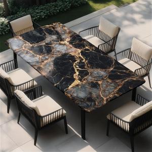 ARTSGOO Rectangle Table Cloth Cover Waterproof Elastic Fitted Polyester Fitted Tablecloths for 6 Foot Tables for Indoor,Picnic, Camping, Outdoor 72" x 30"Black Marble