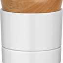 French Butter Dish,Samseel Porcelain Butter Crock with Water Line and Thick Wooden Lid, a Countertop Butter Keeper for Spreadable,Bright White