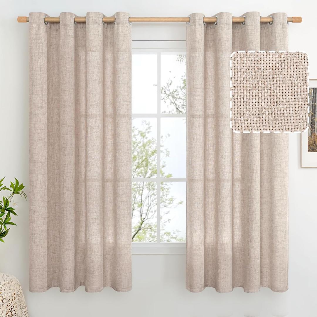 BGment Taupe Linen Curtains for Living Room 63 Inch Length 2 Panels, Thick Privacy Light Filtering Coffee Brown Window Curtains, Grommet Burlap Drapes for Bedroom, Each Drape 52 Inch Wide