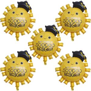 Graduation Party Balloons 30 Inch Gold Sun Foil Balloons Smile Sun Mylar Balloons for 2026 Graduation Party Birthday Party Decorations Supplies - 5Pcs