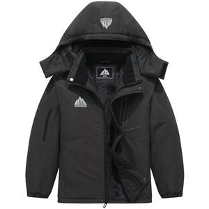 SOBAPRA Kids Waterproof Ski Jacket Warm Winter Snow Coat Boys and Girls Fleece Hooded Snowboarding Jacket, Black, Size 13-14