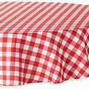 DII Red Check Outdoor Tabletop Collection, Stain Resistant & Waterproof, 60" Round Tablecloth, Check
