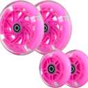 Front 120mm & Rear 80mm Light-Up Flashing 3-Wheeled kid Scooter Replacement Wheels, Complete Wheels Set for 3-Wheeled Kid Push Scooter, Set of 4 (Pink)