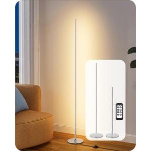 Corner Lamp with Remote & 2 Height Settings, Dimmable & 3CCT | Adjustable Color Temperature, Foot Switch, Metal Base, Slim Floor Lamps for Living Room, Bedroom, Study, Silver