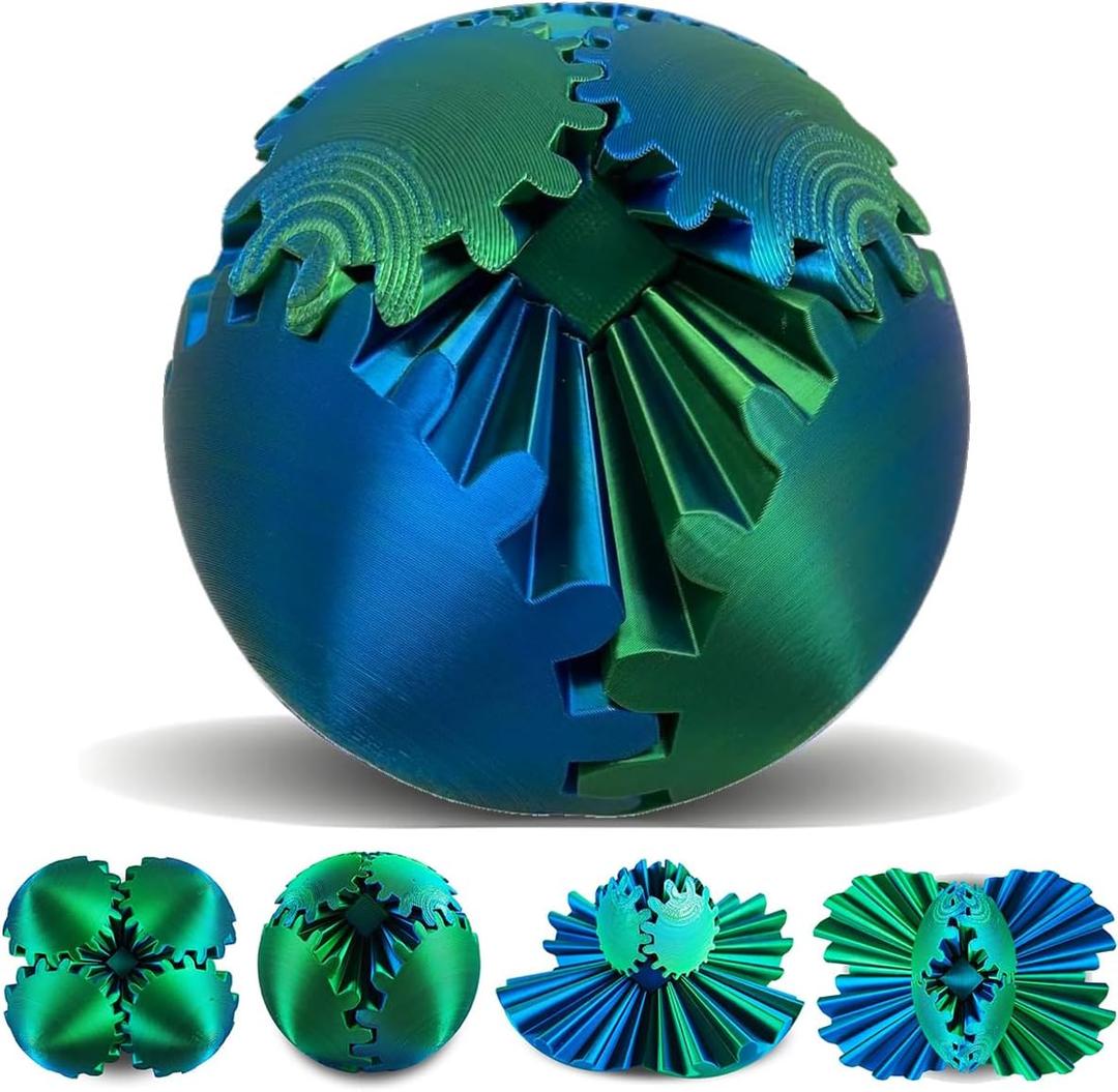 Gear Sphere, 3D Printed Gearsphere - The Steampunk Whirling Wonder Fidget Gear Ball, Gearsphere Cube Fidget Toy for Office and Home, Stress Relief Cool Stuff Toys Gift for 3+ Kids Adult (Green)