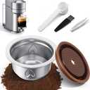 Reusable Coffee Pods Kit, 230ml Stainless Steel Coffee Capsule, Compatible with Nespresso Vertuo Machines, Includes Silicone Lid, Tweezers, Spoon & Cleaning Brush