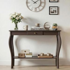 ChooChoo 47 Inch Narrow Console Table with Drawer, Chic Accent Sofa Entryway Table with Shelves for Entryway, Living Room, Hallway, Espresso