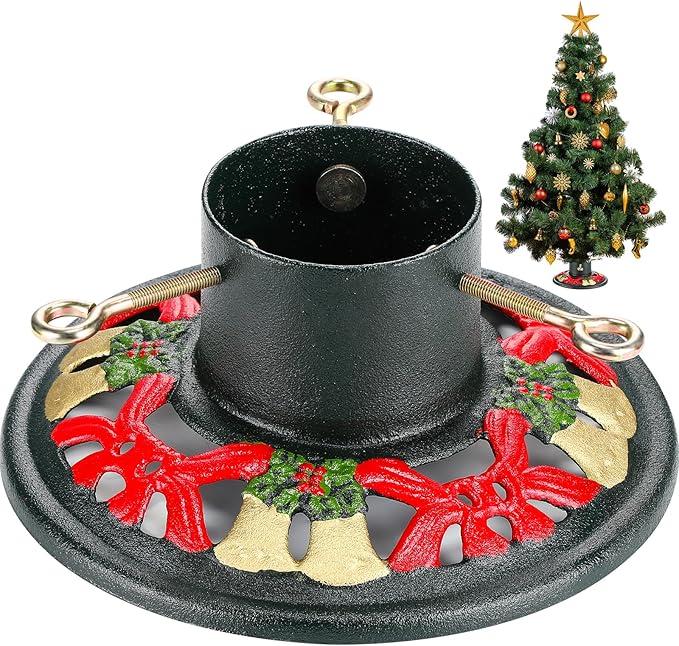 Huwena Christmas Tree Stand for Live Trees, Real Xmas Tree Holder Base Cast Iron, Supports up to 8ft, 4Inch Diameter, 120lb Weight Capacity for Christmas Rustic Decoration (Deer, Sled Style)