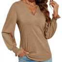 Romanstii Women's Classic-Fit Long Sleeve V-Neck T-Shirt,Brown,S (Brown, S)