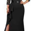 Miusol Women's Plus Size Vintage Formal Floral Lace Ruffle Slit V Neck Evening Party Elegant Maxi Dress X-Large Plus, Black