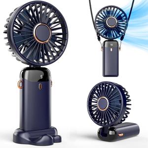 Koonie Portable Handheld, Battery Operated with Base, 8 Hours, Digital Display, 5 Speeds, 90 Ajustable, Rechargeable Mini for Outdoor Indoor (Deep Blue)