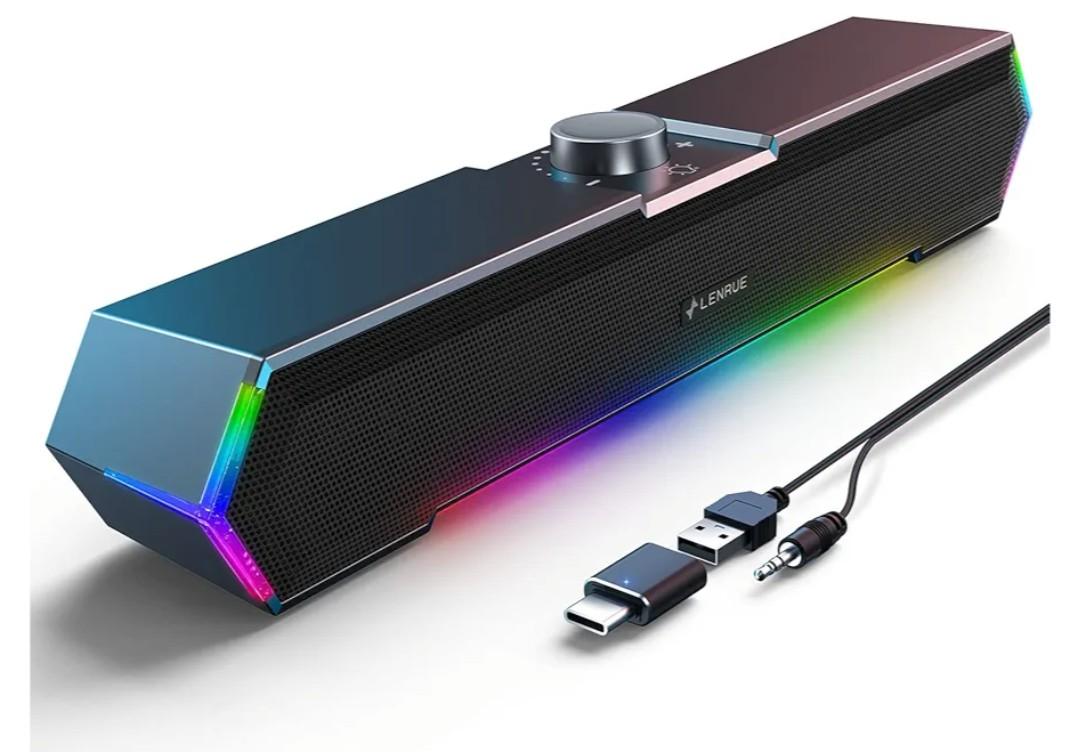 LENRUE G11 Computer Speakers for Desktop, Touch Lights PC Speakers with Surge Clear Sound, USB C/USB Powered for Computer Desktop PC Laptop Monitor