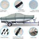 GEARFLAG Trailer Boat Cover 600D Heavy Duty Waterproof Marine Grade UV Resistant fits V-Hull Tri-Hull Runabouts Fishing Boat Reinforced Adjustable Side Straps (16' - 18.5' Long, Beam Width 98")