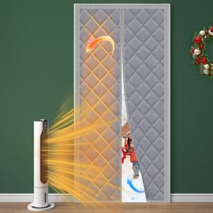 Magnetic Thermal Insulated Door Curtain Fits 36'' x 80'' Doors (Curtain Size 38'' x 82''), Oxford&Cotton Thermal Door Cover Insulation for Winter/Doorway/Attic Doors, Keep Warm, Grey