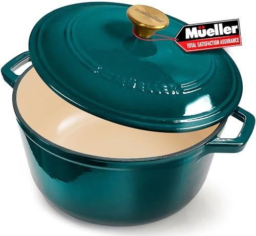 Mueller DuraCast 7.5 Quart Enameled Cast Iron Dutch Oven Pot with Lid, Heavy-Duty, Oven Safe up to 500° F & Across All Cooktops, Wedding Registry Ideas & Gifts, Emerald