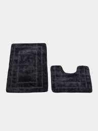 Foam Toilet Rug Set 3 Piece and Bathroom Mat with Toilet Lid Cover and Tank Cover Set Black