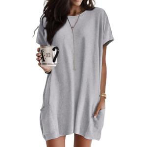 Dokotoo Casual Dresses for Women Short Sleeve T Shirt Dresses Jersey Loose Fitting Long Tops Tunic Mini Athletic Dress for Women Plus Size Grey Dress M (M)