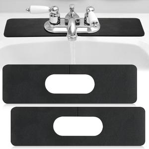 Tioncy 2 Pcs Faucet Mat Sink Splash Guard Oval-hole Oval Splash Pad for Kitchen Sink Oval Base Diatomite Faucet Mat for Bathroom Absorbent Mat Splatter Screens(Black)