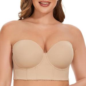 SEA BBOT Longline Strapless Bra for Big Busted Women Full Coverage Corset Bra Hide Back Fat Seamless T-Shirt Bra Dark Beige2 44DD