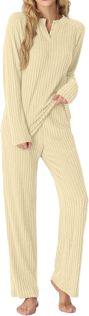 PrinStory Womens Pajama Sets Pajamas Fall Winter Long Sleeve Lounge Set Two Piece Soft Pjs (L)