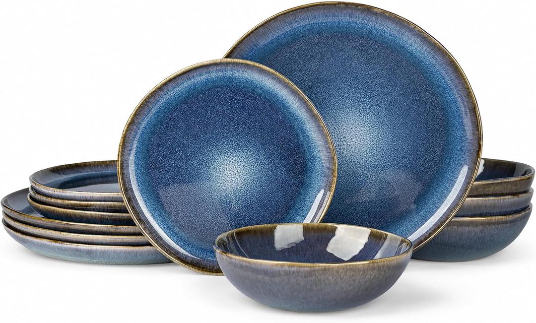 AmorArc Ceramic Dinnerware Sets for 4, 12Pcs Plates and Bowls Sets Dishes