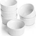 Porcelain Ramekins 4 oz Oven Safe, Small Souffle Dishes for Creme Brulee, Ice Cream, Dipping and Sauces Cup, Ceramic White Mini Baking Bowls Set of 6