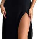 EKALIY Lowcut Sleeveless Long Dress, Black, Size XL