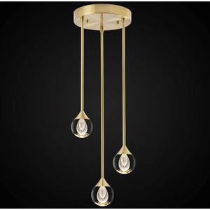 SUNMOO 3-Light Teardrop Crystal Pendant Light, Dimmable LED Crystal Globe Hanging Light Fixture, Modern Ceiling Pendant Lighting for Kitchen Island Dining Room Bedroom Bar 3000K 24W Brush Brass