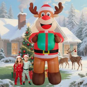 12ft Giant Reindeer Outdoor Christmas Inflatable Elk Yard Decor Build-in LED Blow up Christmas Decorations for Yard/Lawn/Garden