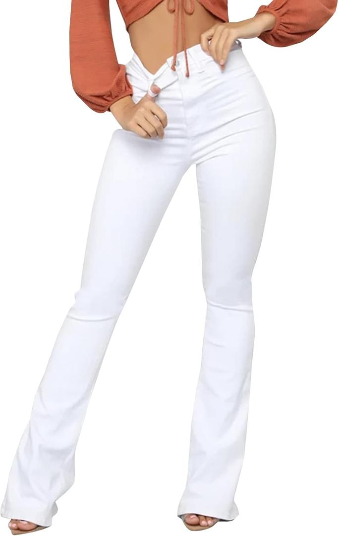 LONGBIDA Skinny Bell Bottom Jeans for Women high Waist Stretch Bootcut Denim Pants (X-Large, White)