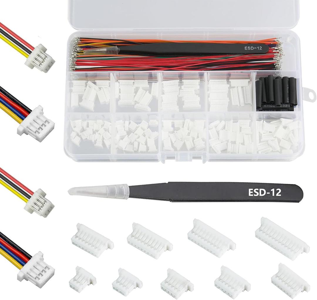 JST SH1.0mm Connector and Pre-Crimped Silicone Cables Kit, 140 Connectors, 10 Colors, 150 Wires 28AWG 150mm,Tweezers