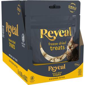 Reveal Natural Freeze-Dried Cat Treats, Single Ingredient, Grain Free, High Protein, Perfect for Training, Treating or Snacking, Chicken Breast Bites (8 x 0.88 oz Bags) (EXP 01/26/28)