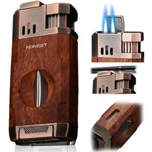 All-in-one Torch Lighter Windproof Outdoor Lighter with Dual Jet Flame Built-in Cutter, Butane Refillable and Flames Adjustable Torch Lighters for Travel, Outdoors(Butane Not Included)