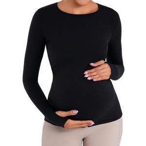 Sunzel Sunzfly Maternity Long Sleeve Shirts for Women, Pregnancy Clothes Tops with Crew Neck, Soft Athletic Yoga Casual Tee (Black, XL)