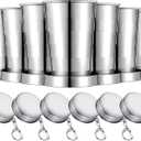 Tessco 6 Pieces Collapsible Shot Glasses Stainless Steel Collapsible Cup Reusable Portable Travel Folding Cup with Lid and Keychain for Camping Hiking Cycling (2.5 oz)