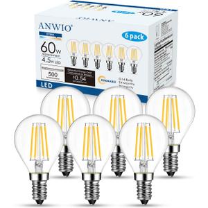 ANWIO G14 LED Globe Filament Bulb E12 Screw Base Dimmable 4.5W(60W Equivalent) 2700K Warm White Chandelier Edison Light Bulb(6-Pack) (Yellow)