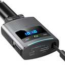 Nulaxy 80.5W Retractable Car Charger, Bluetooth 5.3 Car Adapter 3-Port Fast Charging USB-C, USB A, Lightning Adapter, FM Transmitter Hands-Free Calling Compatible with iPhone, Samsung, Switch, Gray