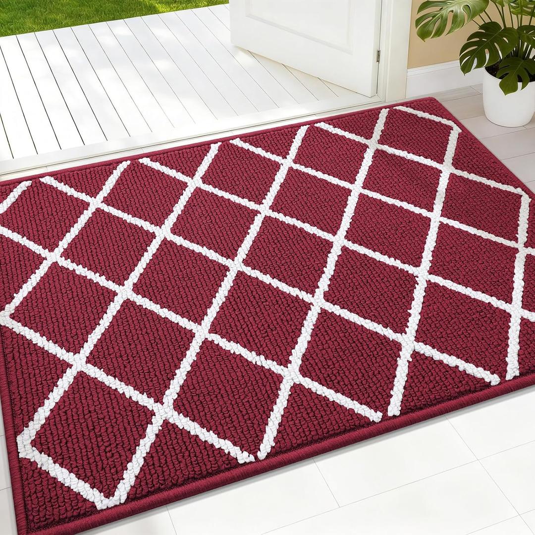 Finchitty Indoor Door Mat, Dirt Resistant and Absorbent, Low-Profile, Non-Slip, Washable Inside Floor Mats for Front Door, Back, and Entrance, 32" x 20", Burgundy