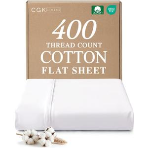 Queen 400 Thread Count 100% Cotton Flat Sheet - Comfortable, Cooling & Breathable Cotton - Top Flat Sheet Only - Luxury Hotel Quality Bedding - Extra Soft and Comfy - Easy Care, Wrinkle Free - White
