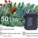 9FT Pre-lit Blue Spruce Artificial Christmas Garland with Red Berries and Pine Cones, 50 Warm White LED Lights, Battery Operated with Timer, Classic Holiday Decoration